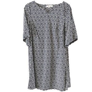 Navy and White Geometric Shift Midi Dress